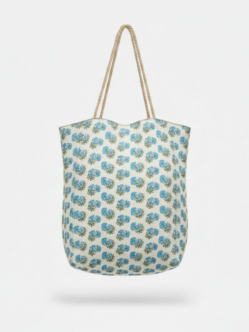 Floral Printed Canvas Tote Bag with Rope Handles - One Size